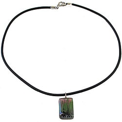 Small Glass Pink Flower Rectangle Necklace (Chile)