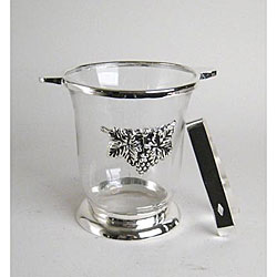 Glass Ice Bucket with Silverplated Detail and Tongs