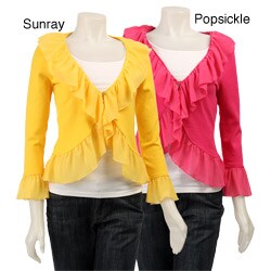W.D.N.Y Women's Chiffon Ruffle V-neck Cardigan