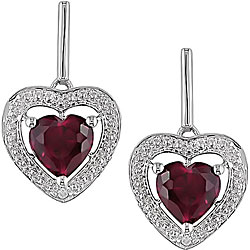 10k White Gold Created Ruby and Diamond Heart Earrings
