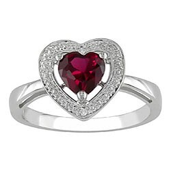 10k White Gold Created Ruby and Diamond Heart Ring