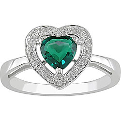10k Gold Created Emerald and Diamond Heart Ring