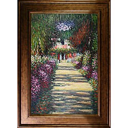 Monet 'Garden Path at Giverny' Hand-painted Oil Canvas Art