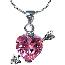 Silvertone Pink Cubic Zirconia Heart Necklace
