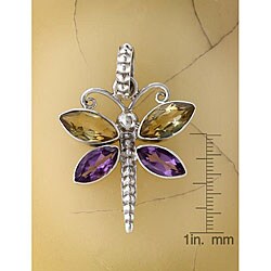Silver Amethyst and Citrine Dragonfly Pendant (India)