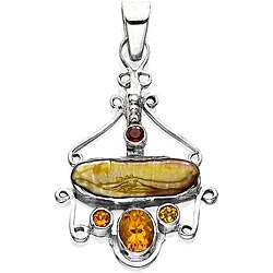 Sterling Silver Citrine, Garnet and Pearl Pendant (India)
