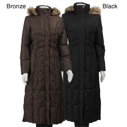 Anne Klein Women's Faux Fur Trim Hood Long Down Coat