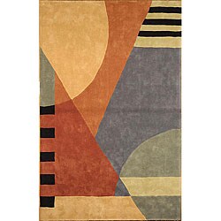 Handmade Rodeo Drive Krave Blue/ Rust N.Z. Wool Rug (2'6" x 4'6")