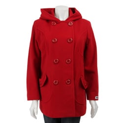 J Lo Women's Plus Size Hooded Wool Peacoat