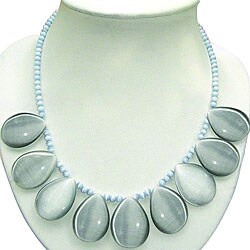 Silver Teardrop Glass Necklace (Thailand)