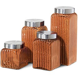 Orange Glass 4-piece Canister Set with Airtight Lids