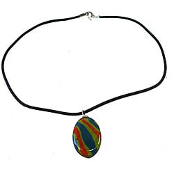 Fused Glass Crazy Zebra Stripes Oval Necklace (Chile)