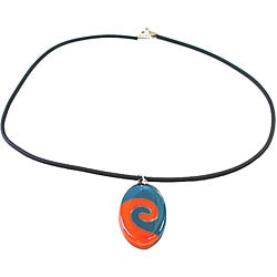 Fused Glass Orange Wave Oval Necklace (Chile)