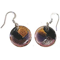 Round Enamel on Copper Lavender Planet Earrings (Chile)