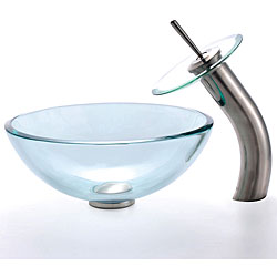 Kraus Clear Glass Sink and Waterfall Bathroom Faucet