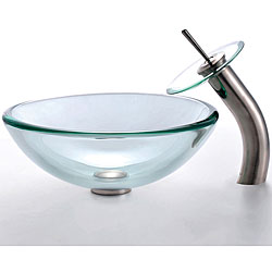 Kraus 19mm Clear Glass Sink and Waterfall Faucet