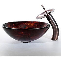 Kraus Fire Opal Glass Vessel Sink/ Waterfall Faucet Orb