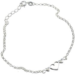 Sterling Essentials Sterling Silver 9-inch Triple Hearts Anklet