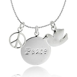 Mondevio Sterling Silver Peace Sign and Dove Charm Necklace
