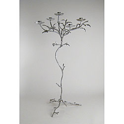 Five Point Silver Candelabra with Leaf Accents