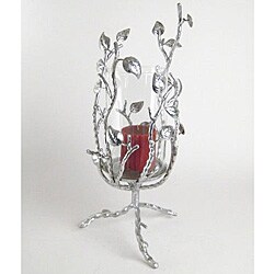 Glass and Iron Large Silver Leaf Accent Vase