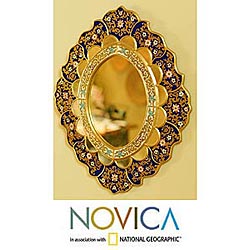 Painted Glass 'Golden Garden' Blue Mirror (Peru)