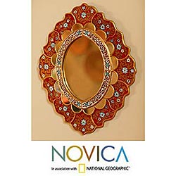 Painted Glass 'Golden Garden' Red Mirror (Peru)