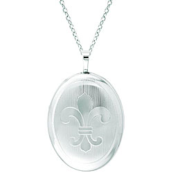 Sterling Silver Fleur de Lis Oval Locket Necklace
