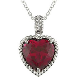 Sterling Silver Created Ruby Diamond Necklace