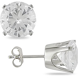 10k Gold Created White Sapphire Stud Earrings
