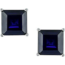 10k White Gold Created Sapphire Earrings