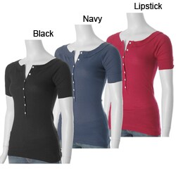 Energie Brand Junior's Pointelle Knit Henley Top