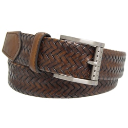 Joseph Abboud Men's Brown Leather Woven Belt