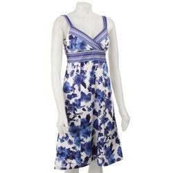 Madison Leigh Women's White/ Blue Surplice Dress