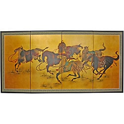 Gold Leaf 'Riders in the Storm' Silk Painting (China)