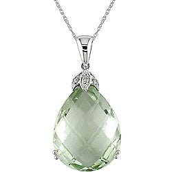 Miadora 10k White Gold Green Amethyst and Diamond Necklace
