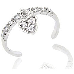 Icz Stonez Sterling Silver CZ Dangling Heart Toe Ring