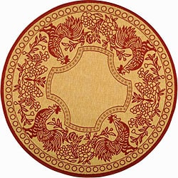 Indoor/ Outdoor Rooster Natural/ Red Rug (5'3 Round)