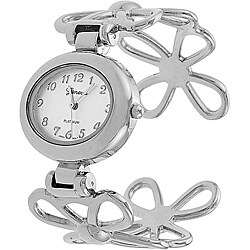 Geneva Platinum Women's Flower Cuff Watch
