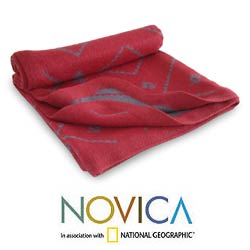 Alpaca Wool 'Hypnotic Inca in Tan' Throw Blanket (Peru)