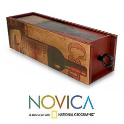 Decoupage 'Cheese and Wine' Bottle Holder Box (Mexico)