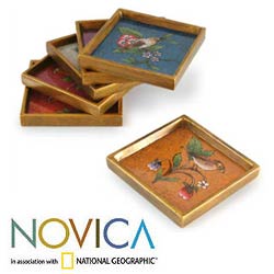 Set of 6 Glass 'Birds of Peace' Coasters (Peru)