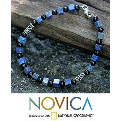 Onyx and Lapis Lazuli 'Blue Night' Beaded Bracelet (Thailand)