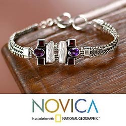 Sterling Silver Pearl/ Amethyst 'Dreamland' Bracelet (Indonesia)