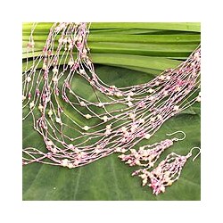 Silver Pearl/ Rose Quartz 'Rushing Pink' Jewelry Set (Thailand)