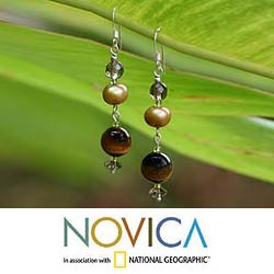Silver Tiger's Eye/ Pearl 'Golden Paradise' Earrings (Thailand)