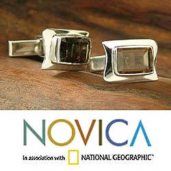 Sterling Silver Smokey Quartz 'Smoke' Cuff Links (India)