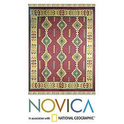 Indian Wool 'Desert Rose' Rug (6'5 x 8')