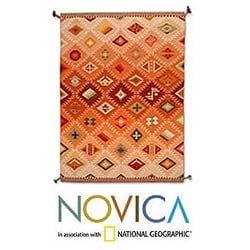 Peruvian Wool 'Many Masks' Rug (6' x 8'6)