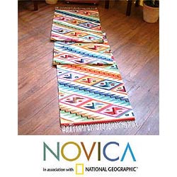 Peruvian Wool 'Rainbow Cascade' Runner Rug (2' x 10')